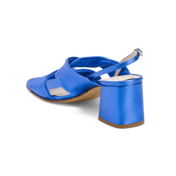 AMALFI Blue Made In Italy Leather Estro Dual Strap Heeled Sandals - Picture 2 of 2